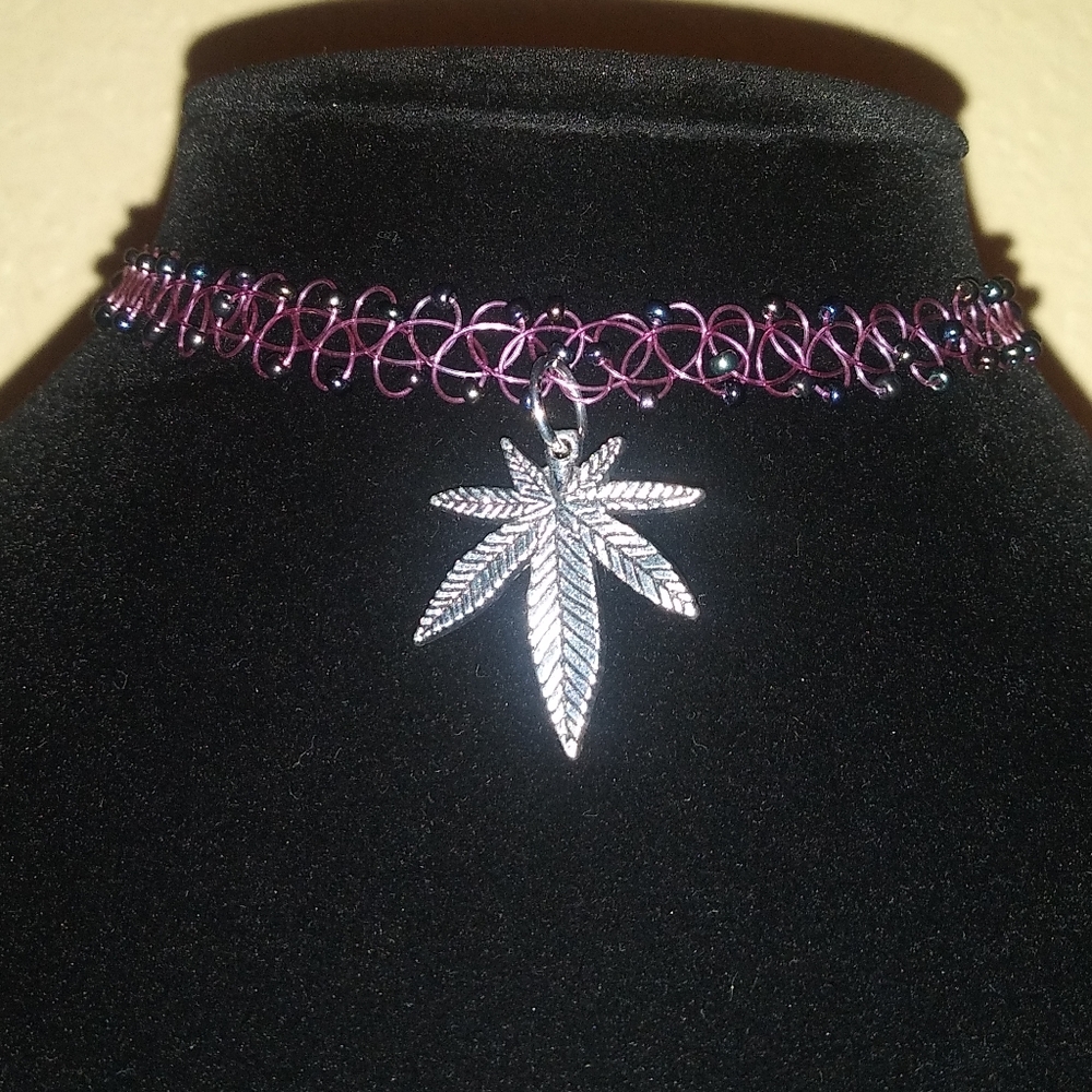 Marijuana leaf choker necklace, tattoo choker